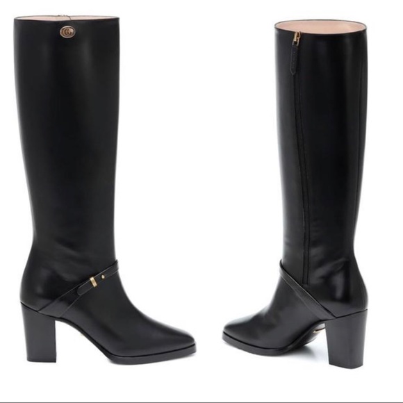 Gucci Black Marmont Leather Elite Calf Knee High Boots Sz 36.5 - Picture 15 of 16